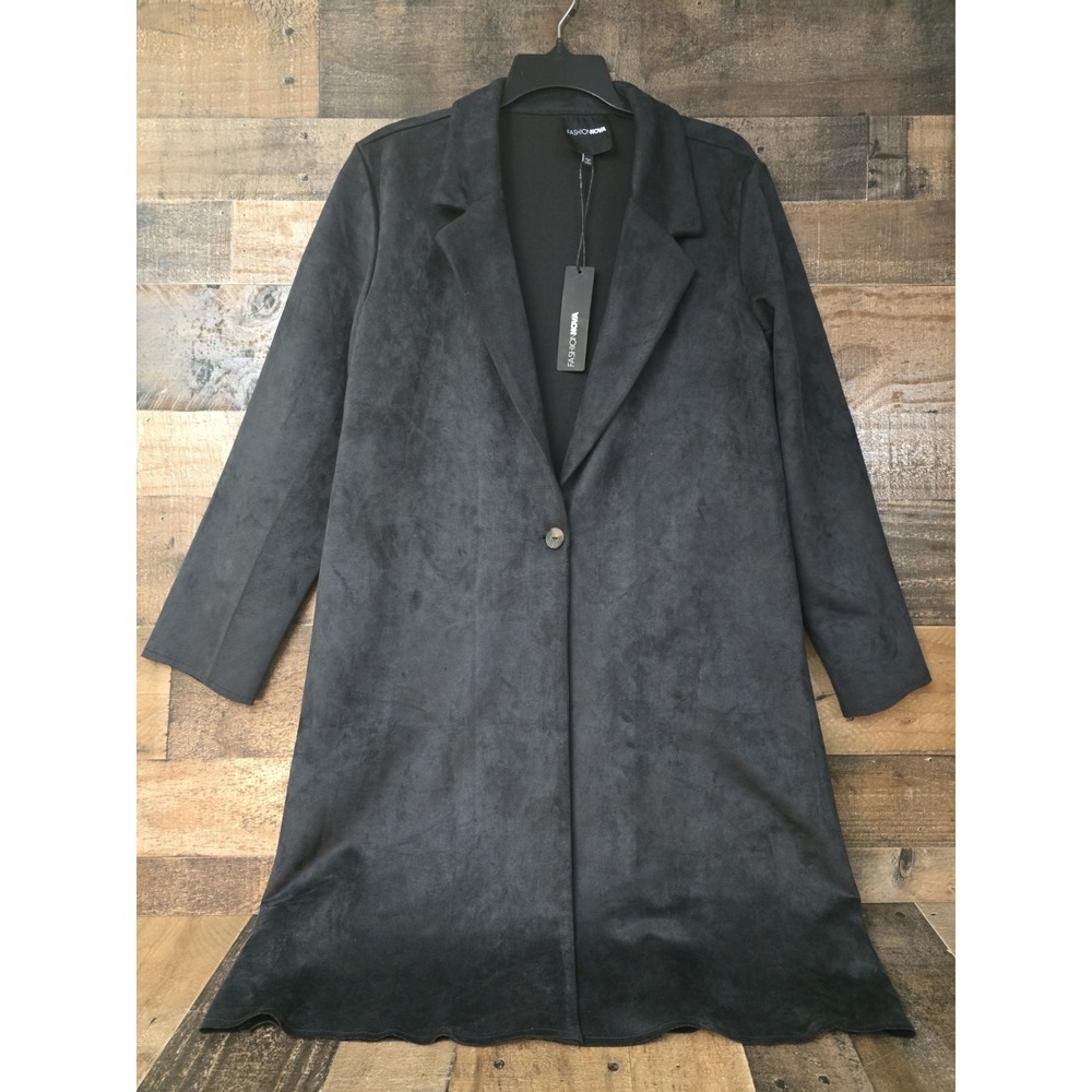 Fashion Nova Faux Suede Trench Coat Black Super Soft Gorgeous Medium NWT